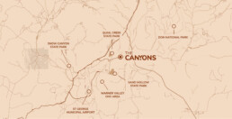 Map of The Canyons in relation to Hurricane, St. George, and Washington